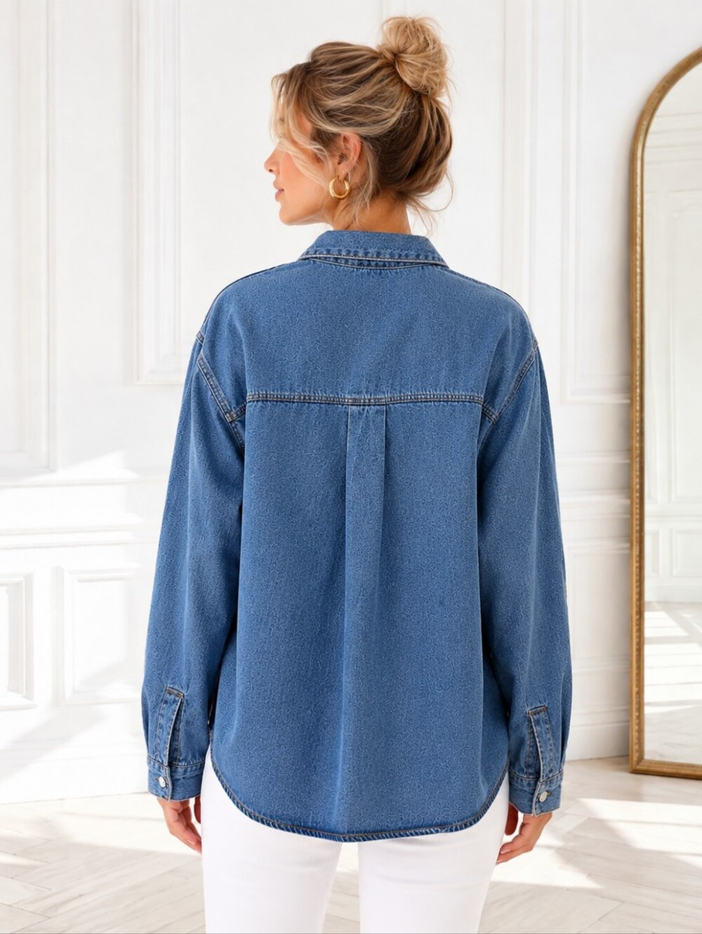 Jane + Delancey | Blue Lyocell Cotton Button-Up Shirt Jacket | Size Large - Picture 3 of 9